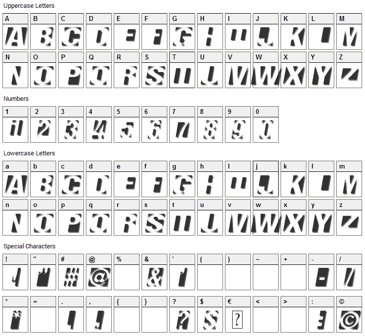 Negatron Font Character Map