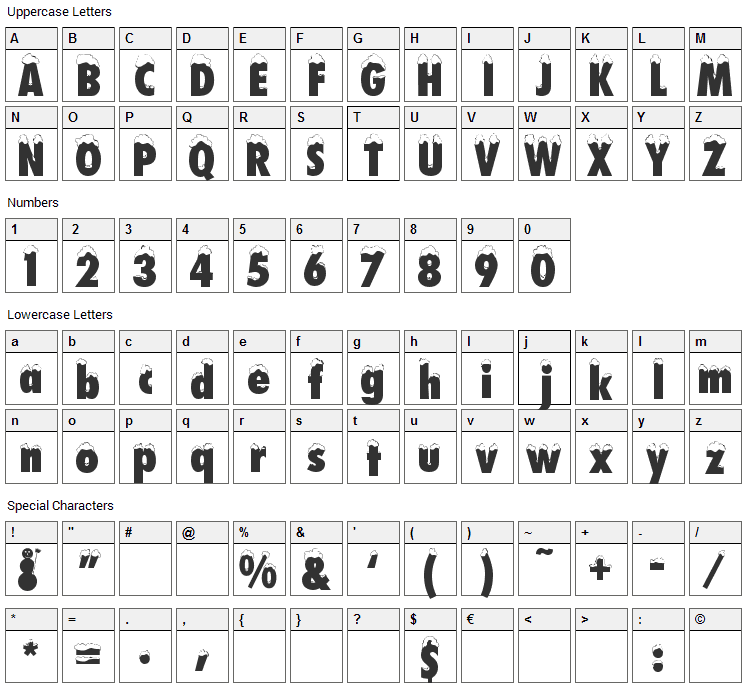 Neige Font Character Map