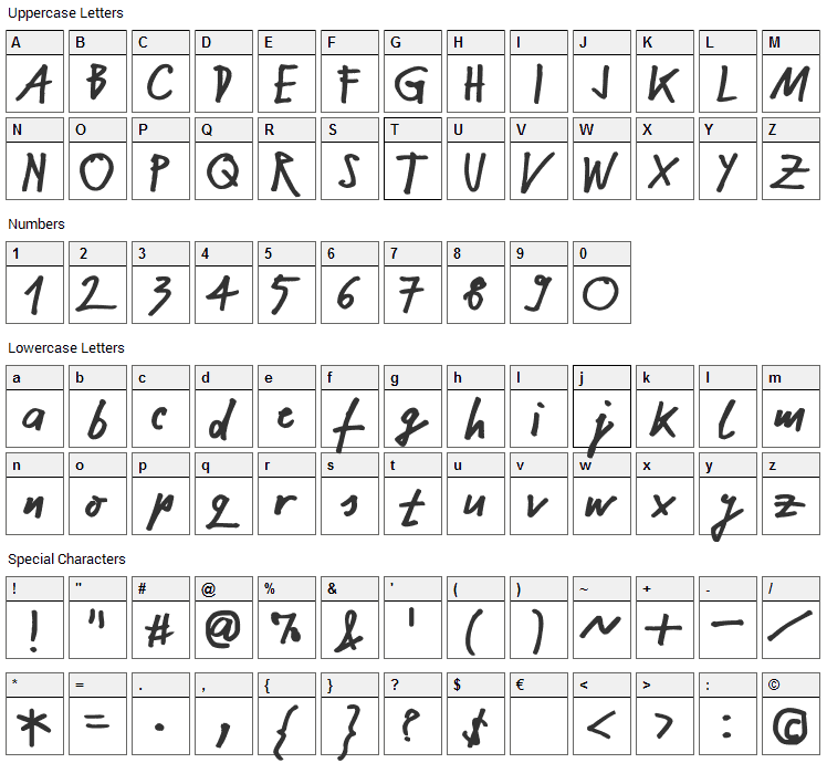 NekoKoNeko Font Character Map