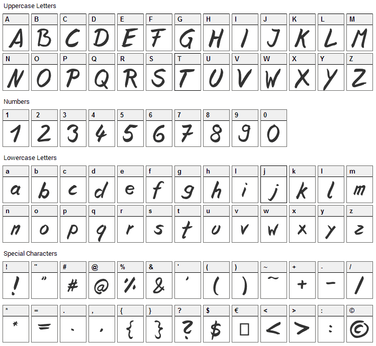 Nekophilia Font Character Map