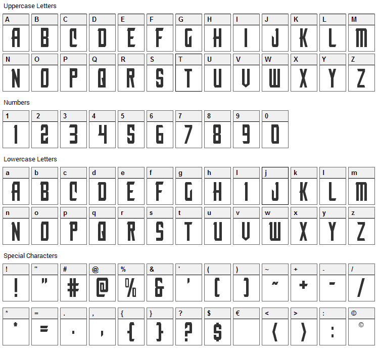 Nemesis Enforcer Font Character Map