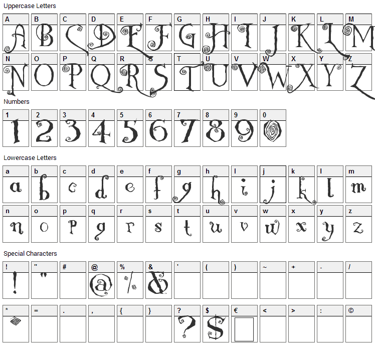 Nemo Font Character Map