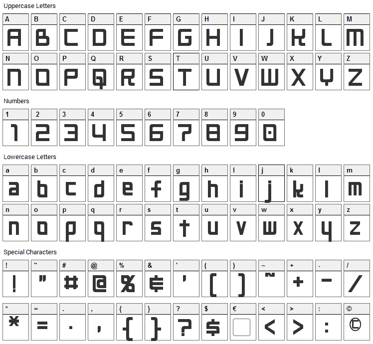 Neo Gen Font Character Map