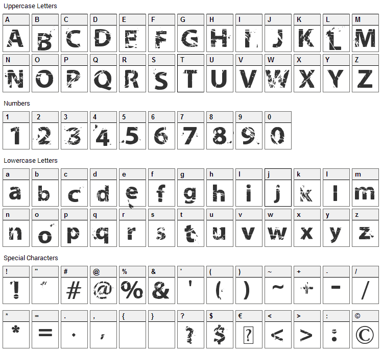 Neo Trash Font Character Map