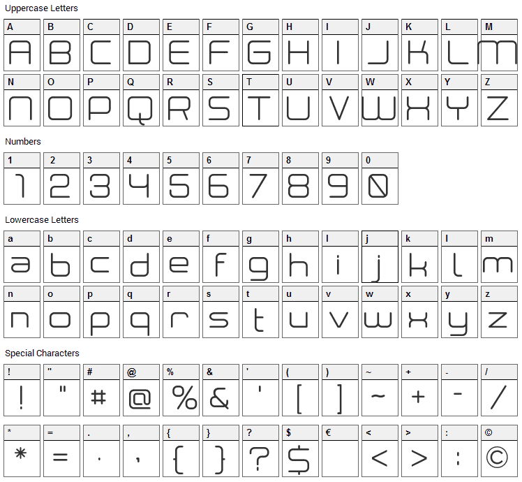 Neogrey Font Character Map