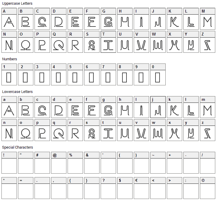 Neon Font Character Map