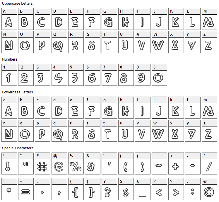 Neon Lights Font Character Map