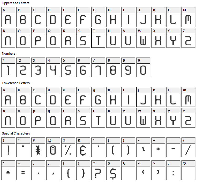 Neon Like Font Character Map