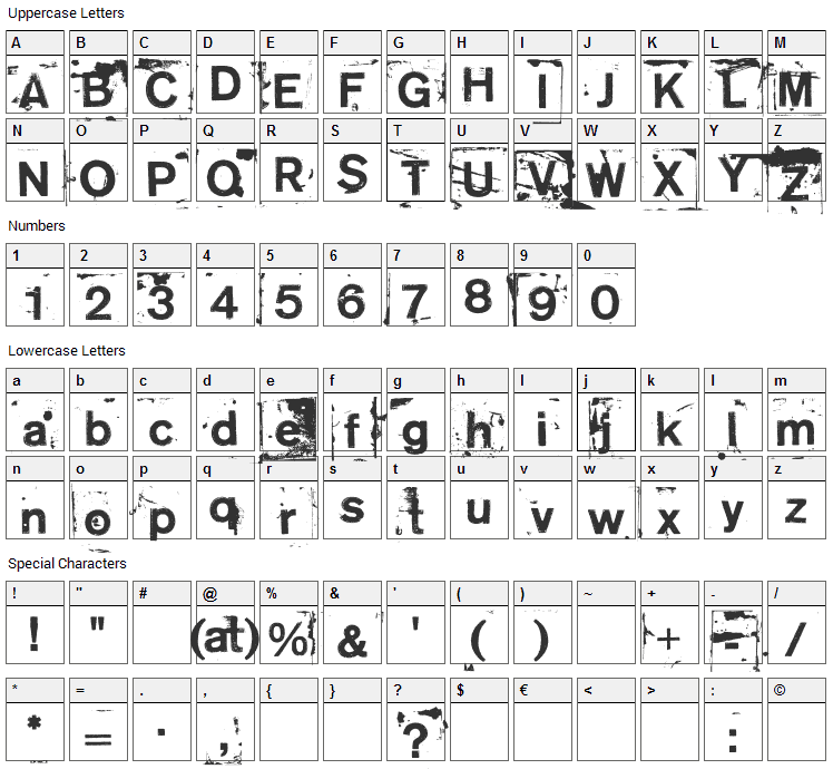 NeoPrint M319 Font Character Map