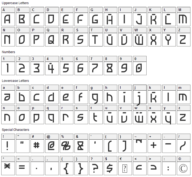 Neostar Font Character Map