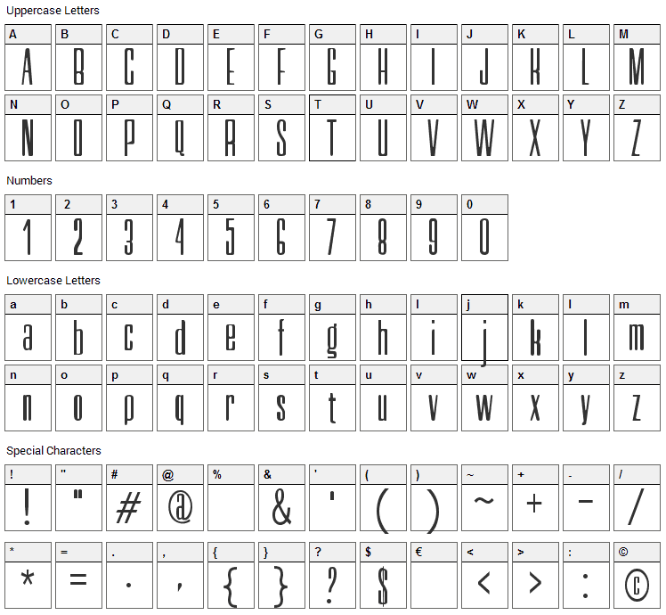 Neretta Font Character Map