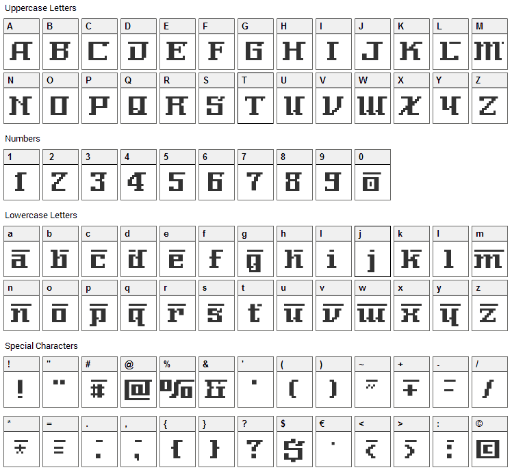 NerimaNumber Font Character Map