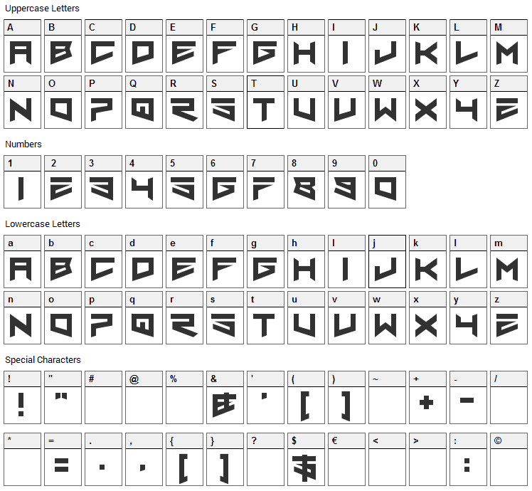 Nero Font Character Map