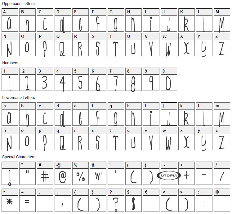 Nerve Tonic Font Character Map