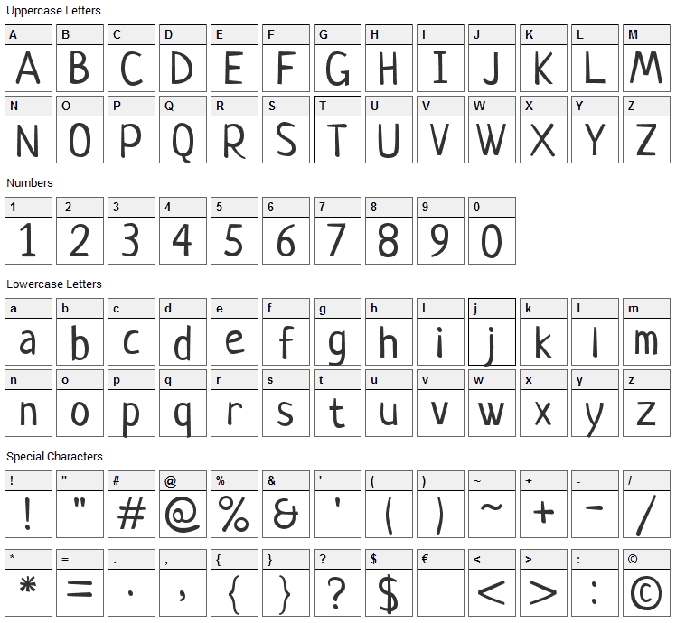 Neucha Font Character Map