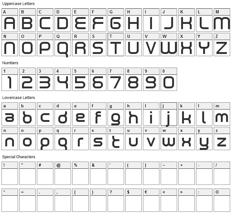 Neutron Font Character Map