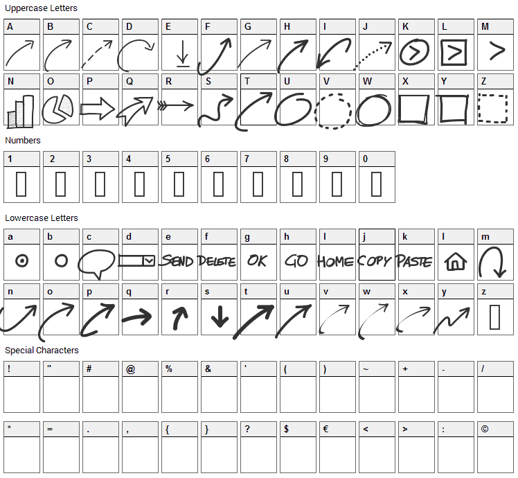 New Arrows Font Character Map