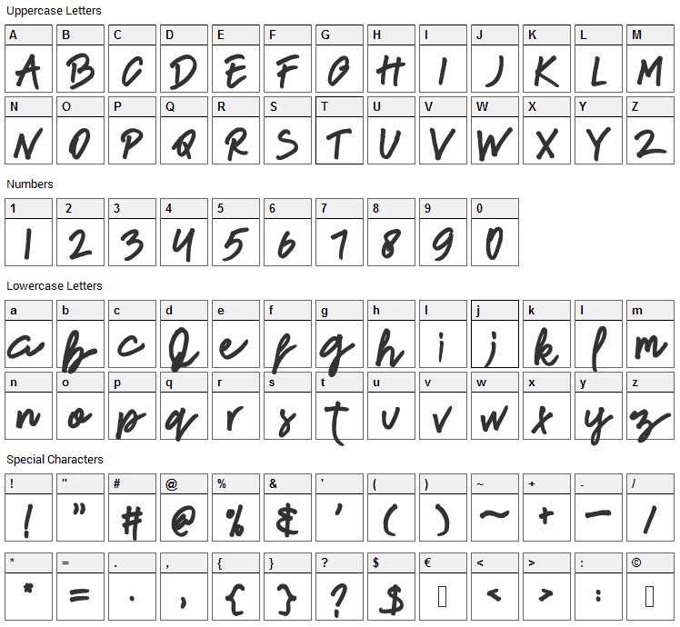 New French Font Character Map