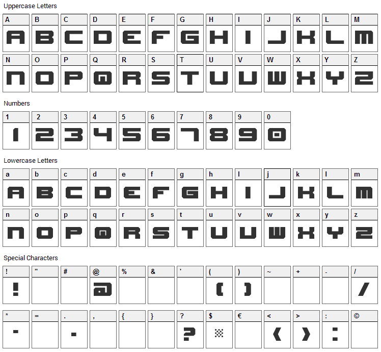 New Horizons Font Character Map