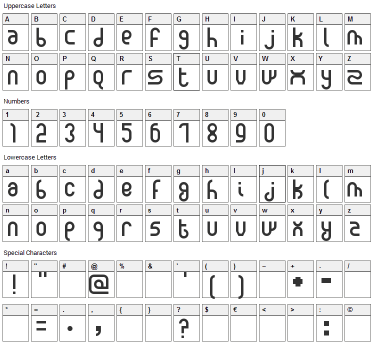 New Madura Font Character Map