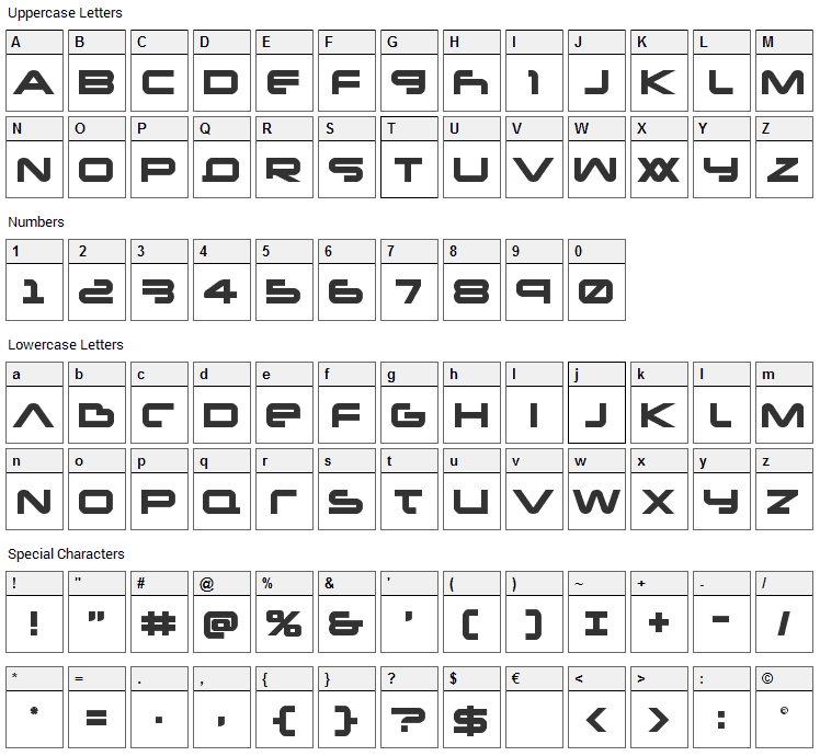 New Mars Font Character Map