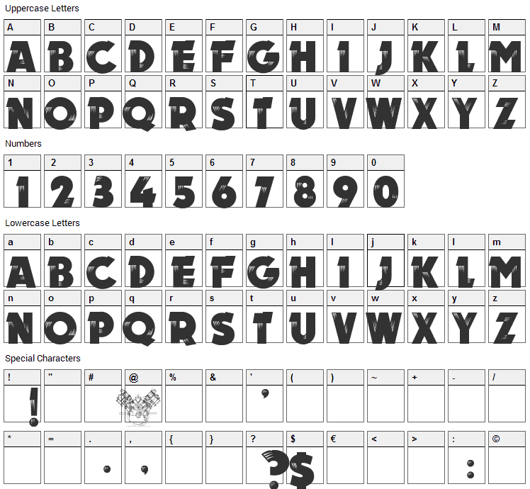 New Motor Font Character Map