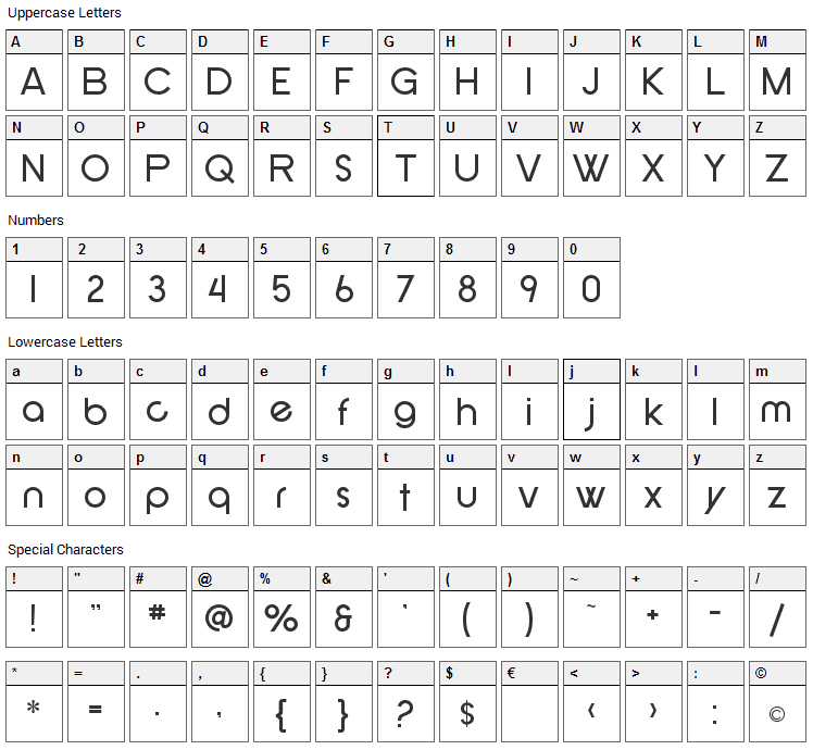 New Republic Font Character Map