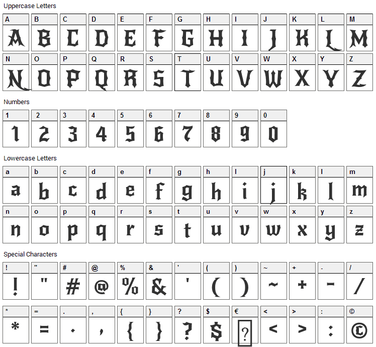 New Rocker Font Character Map