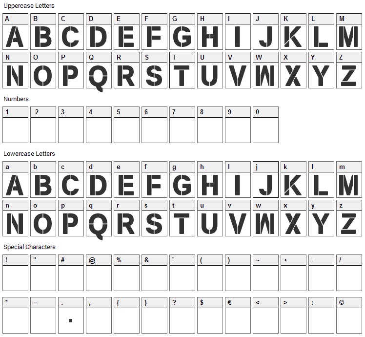 New Stencil Font Character Map