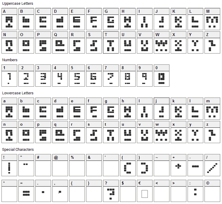 New Tetris Font Character Map