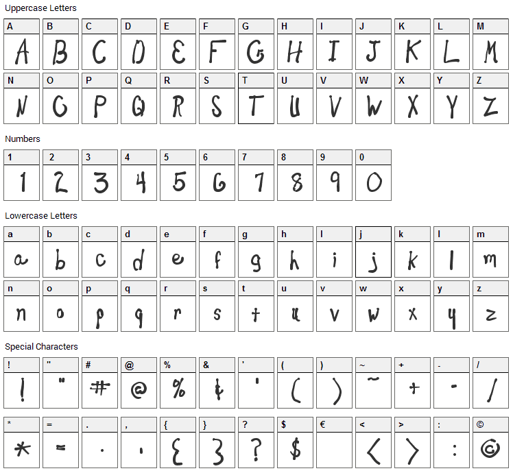 New Toy Font Character Map