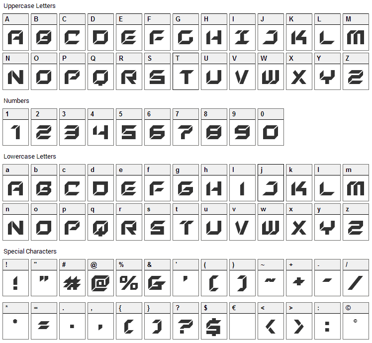 New York Escape Font Character Map