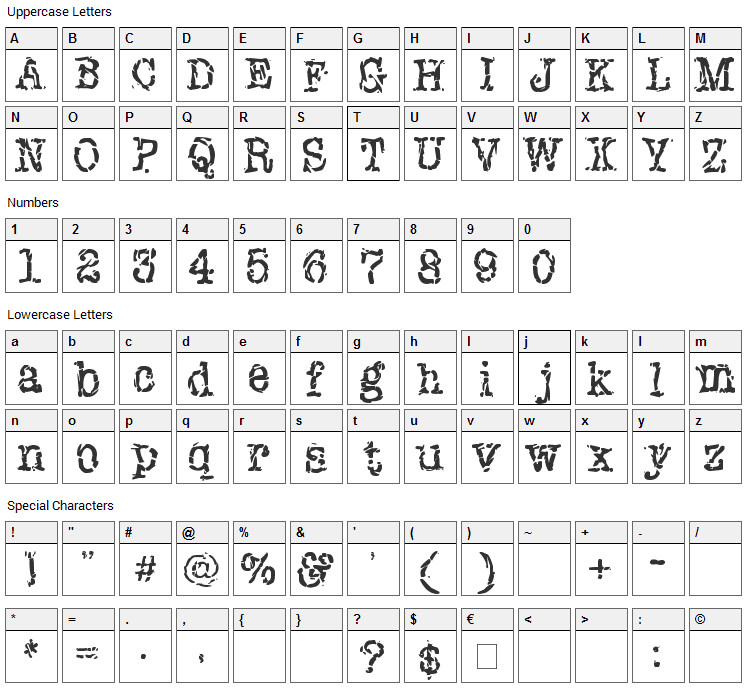 New York Punk Font Character Map