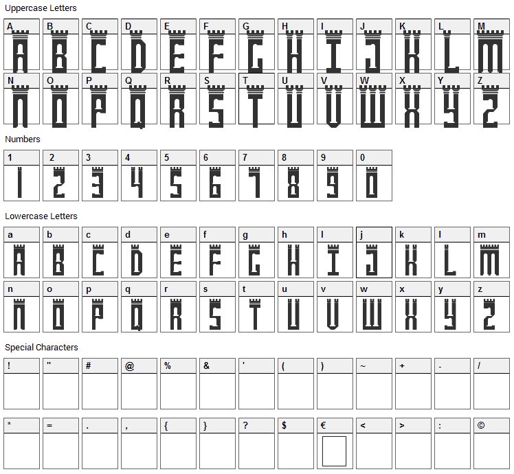 Newcastle Font Character Map