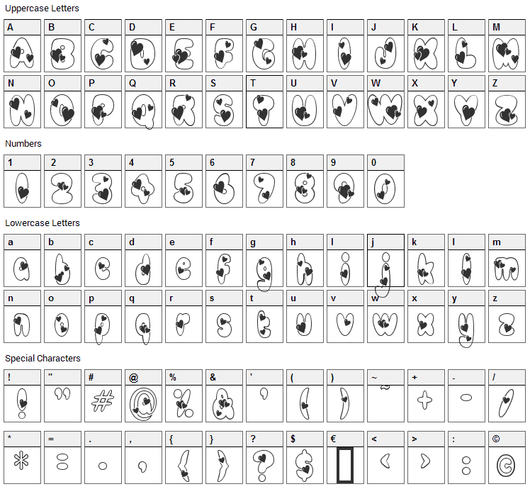 Newlywed Font Character Map