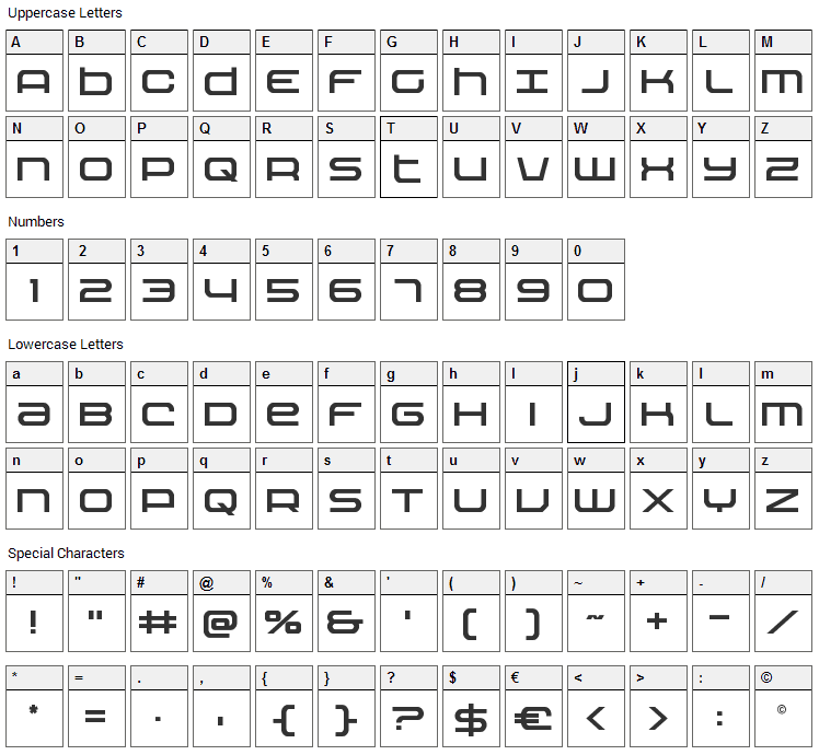 Nextwave Font Character Map