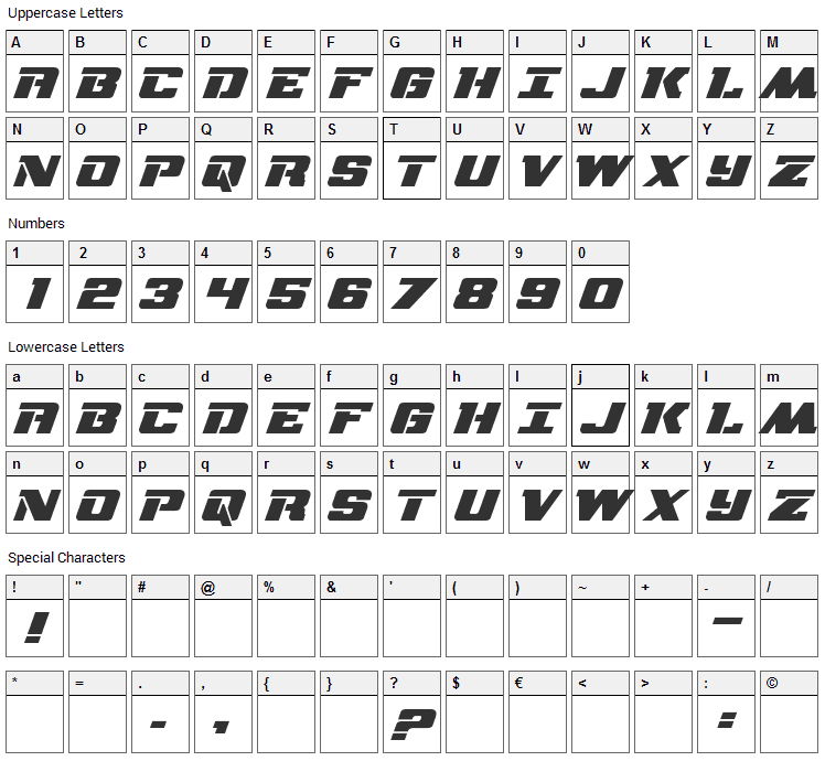 NFL RedZone Font Character Map