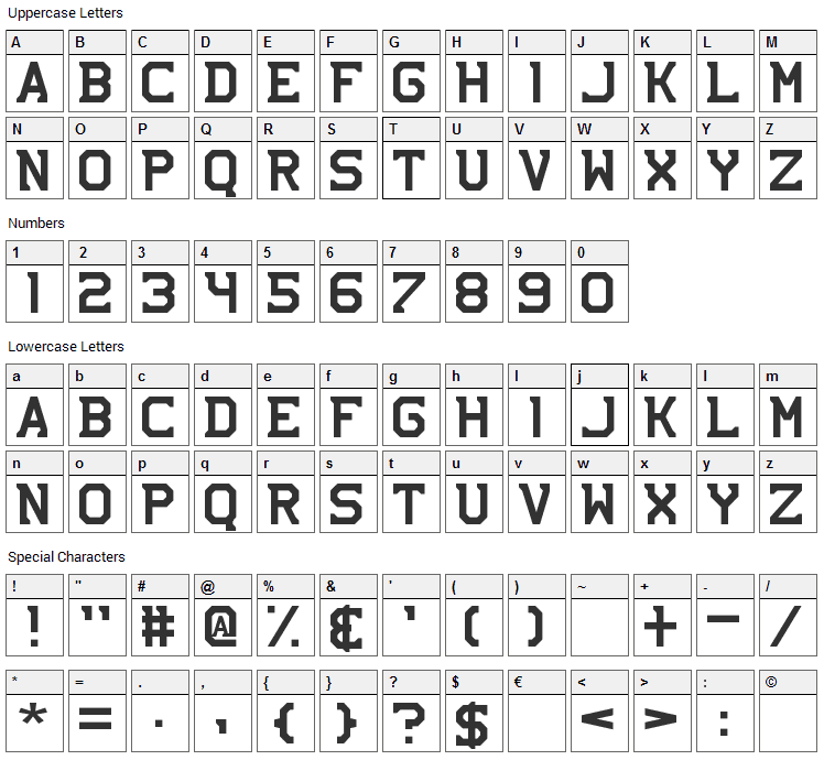 NHL Bruins Font Character Map