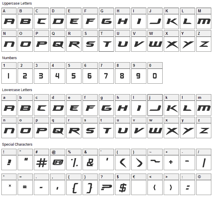 NHL Ducks Font Character Map