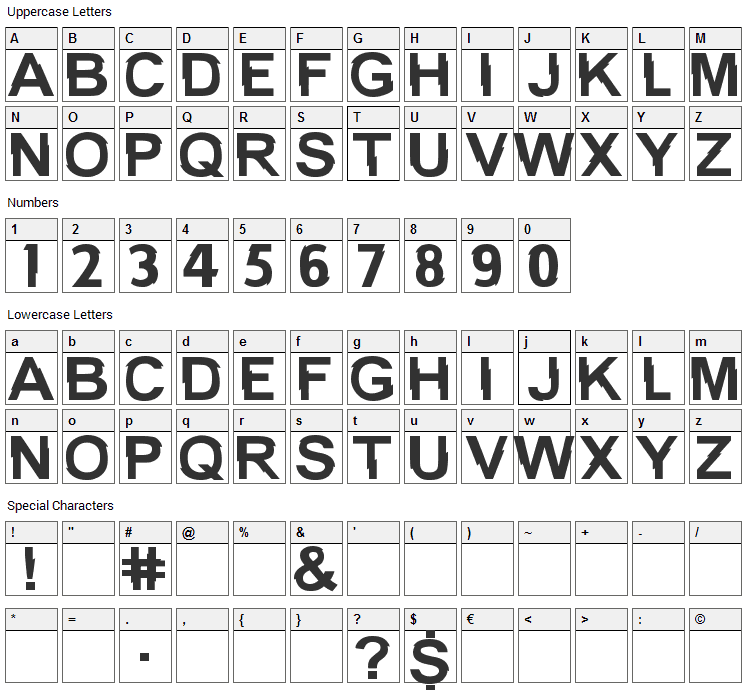 NHL Wild Font Character Map