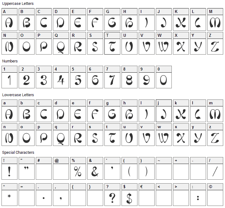 Niaisage Font Character Map