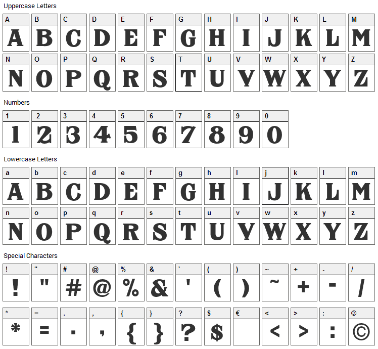 Nicholson French Font Character Map