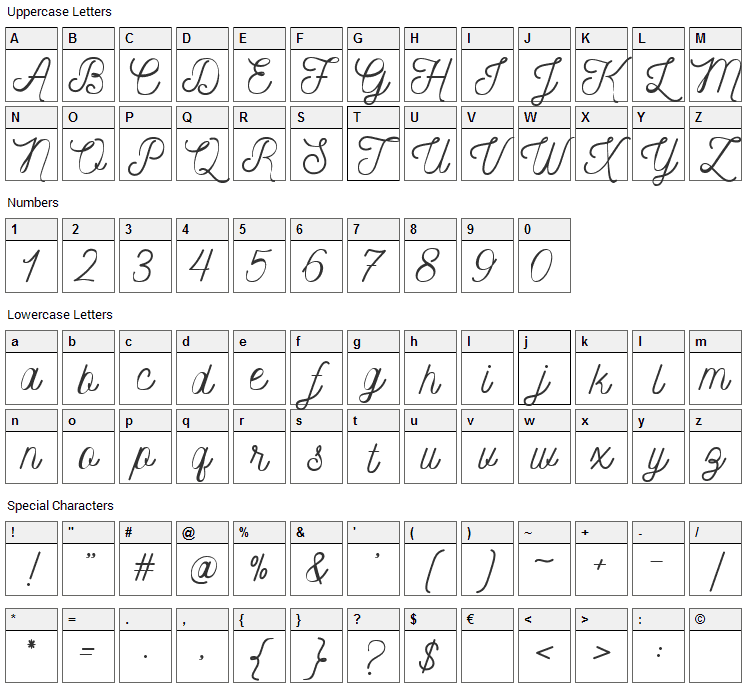 Nickainley Font Character Map