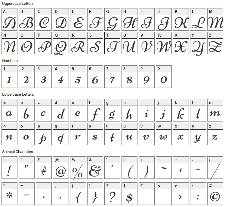 Niconne Font Character Map