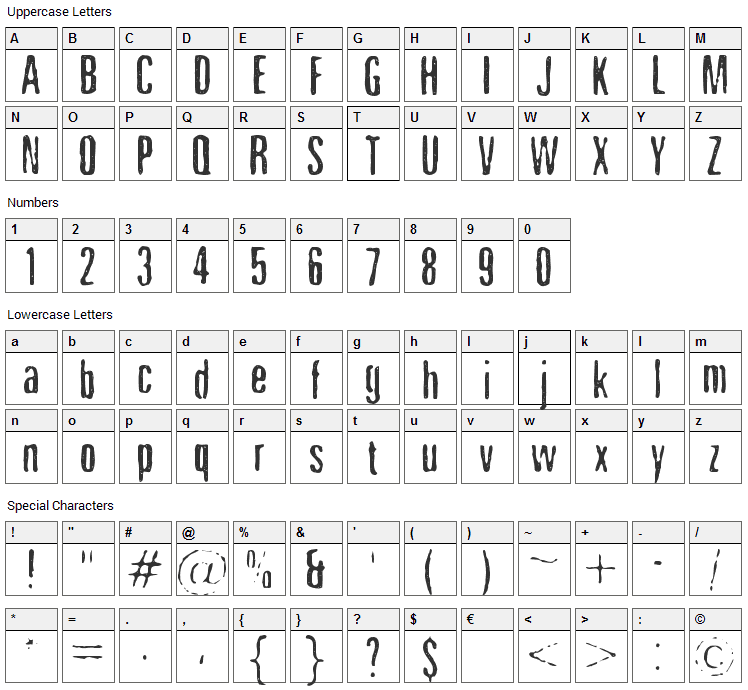 Nicotine Stains Font Character Map