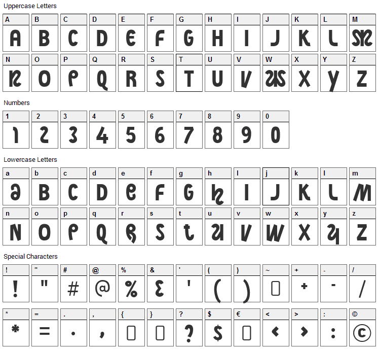 Night Court Font Character Map