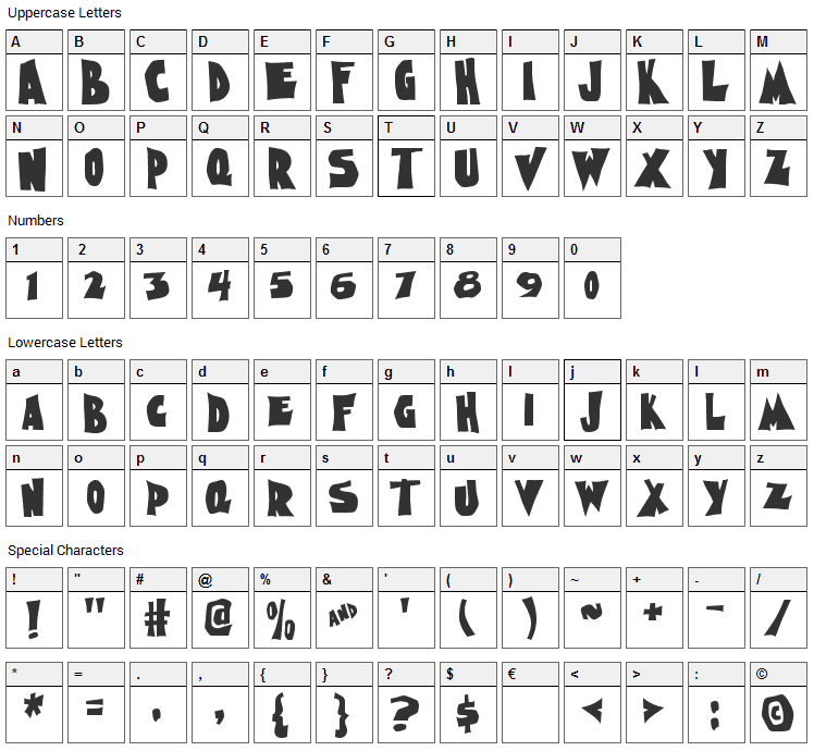 Nightmare AOE Font Character Map