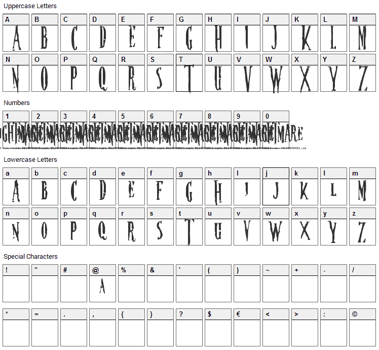 Nightmare Font Character Map