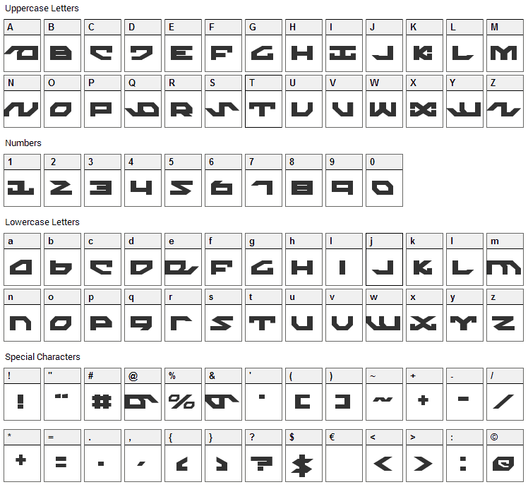 Nightrunner Font Character Map