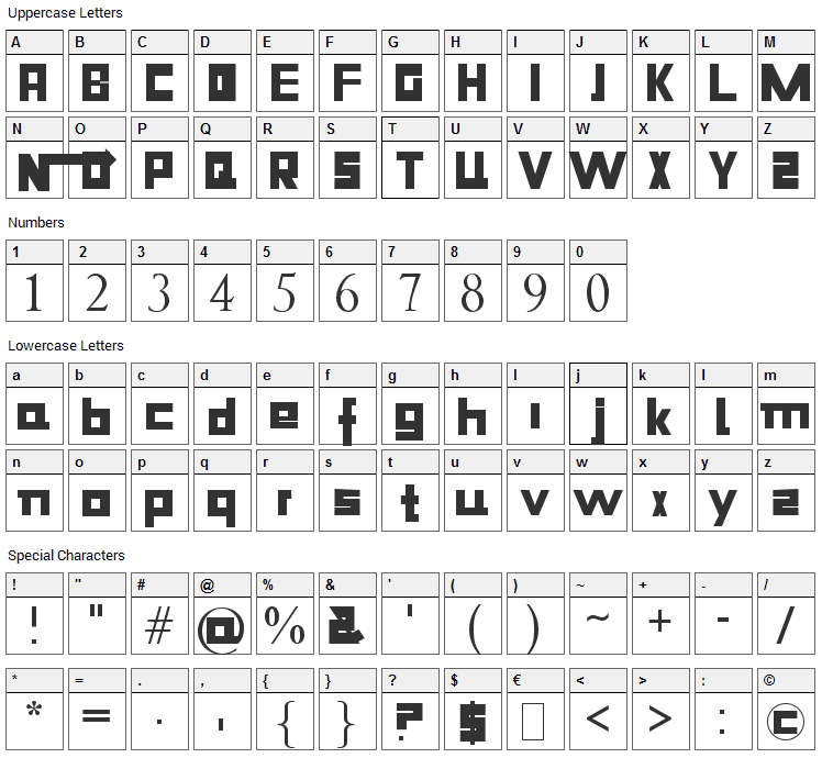 Niiiii-trous Font Character Map